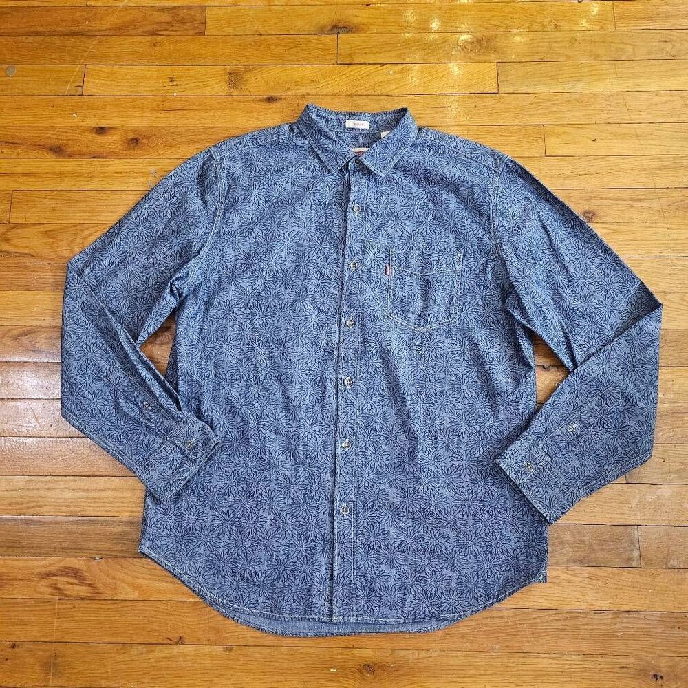 Levis Mens XL Blue Floral Slim Fit Button Up Long Sleeve Shirt
